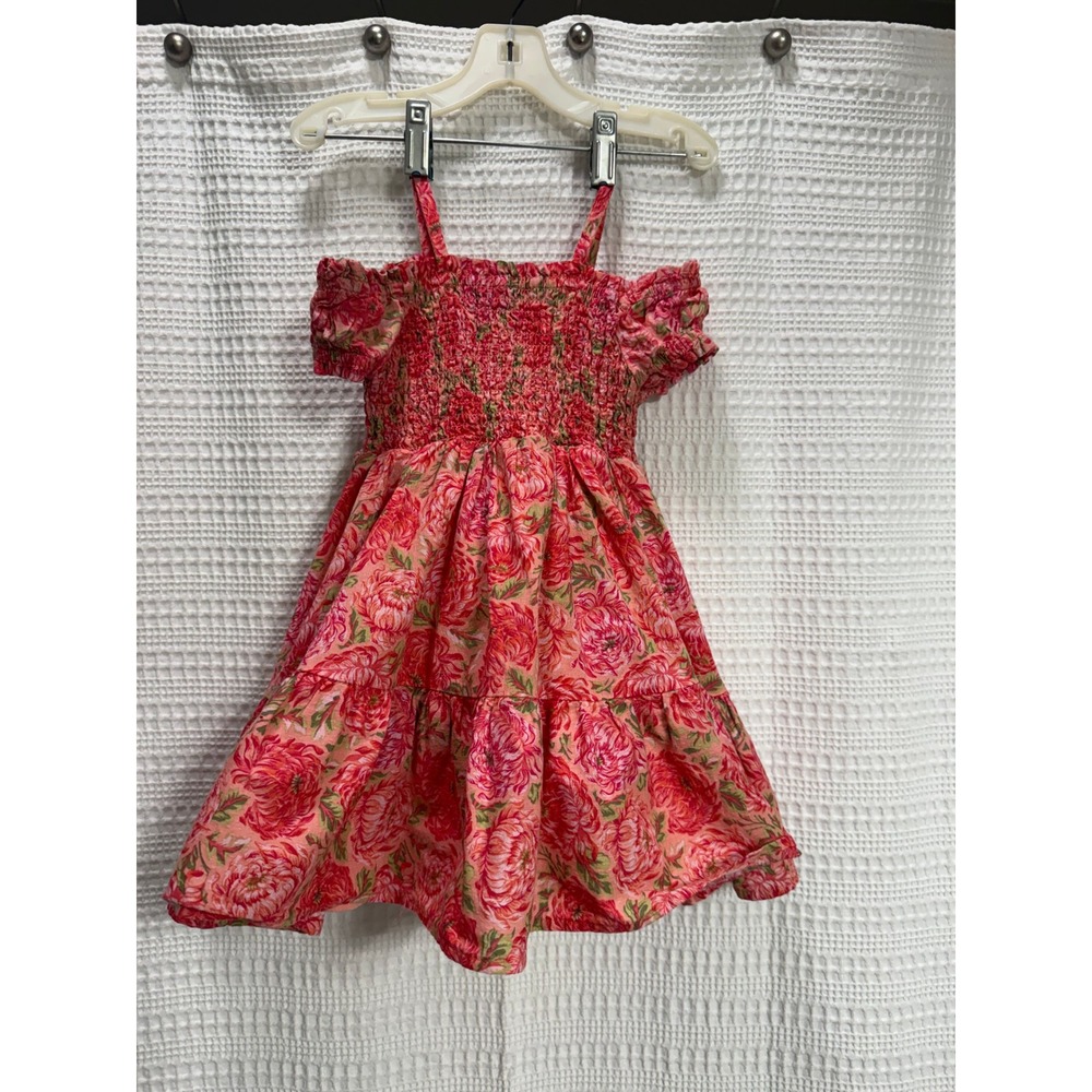 Haute Hippie Floral Dress Kids 3T Pink Excellent Smocked Tiered Boho Rose Event - Picture 4 of 6